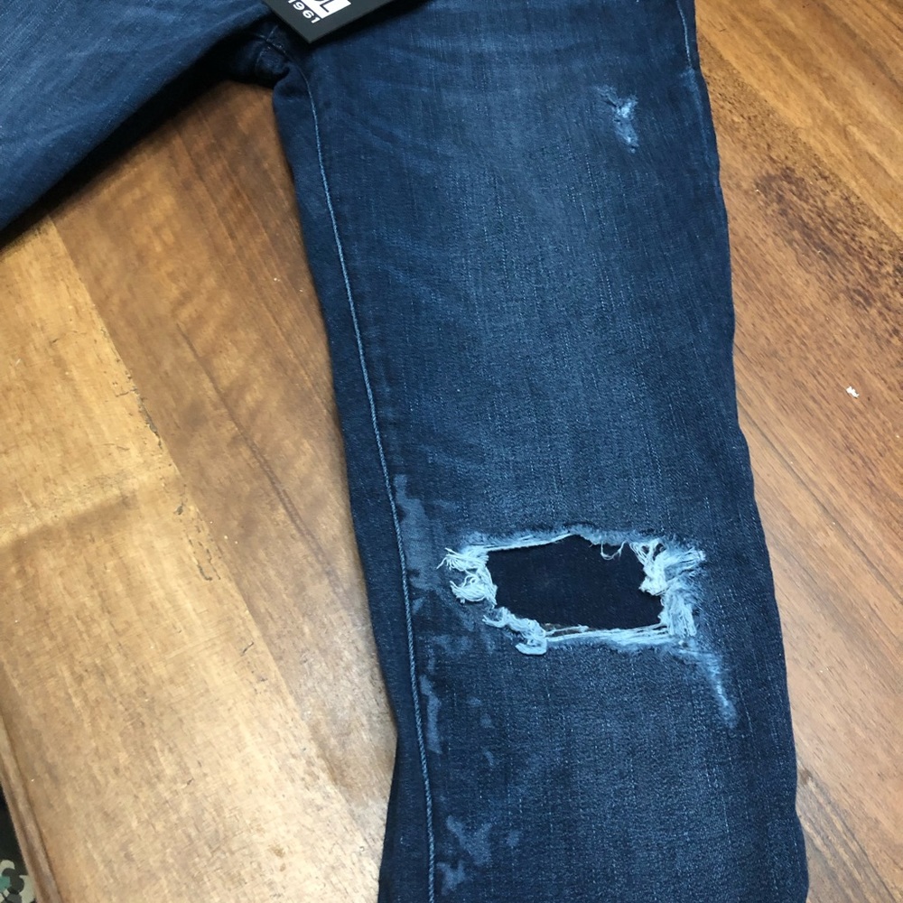 Anthro Smart Jeans Emma 27  Denim Stretch Dark Wash Distrssed - Picture 7 of 8